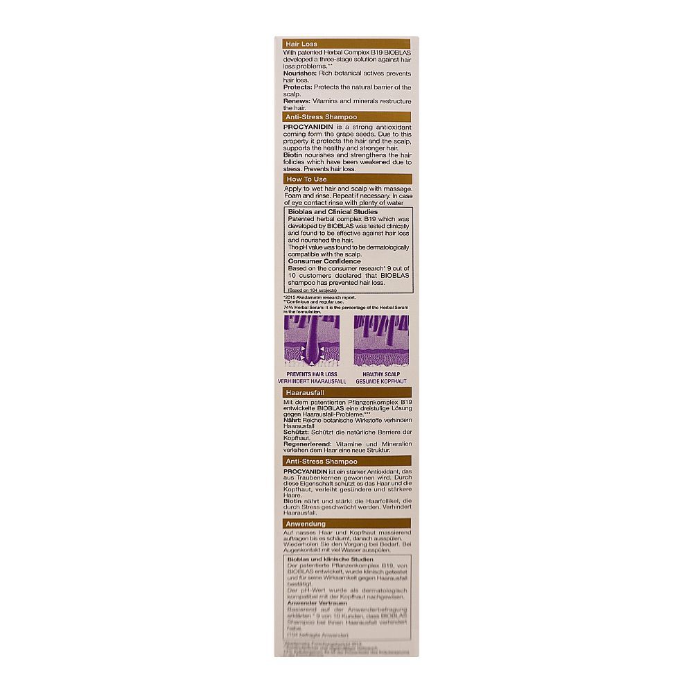 Bioblas Procyanidin+Biotin Herbal Shampoo, Prevents Hair Loss, Paraben Free, All Hair Types, 360ml - Image 5