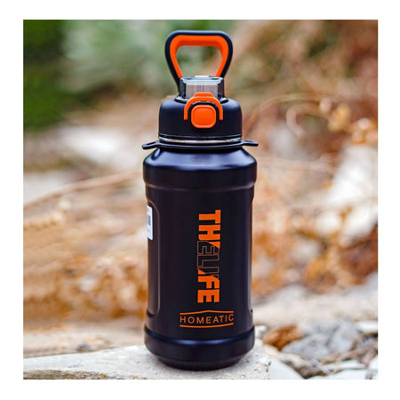 Homeatic Stainless Steel Water Bottle, 1000ml, Black, HKD-7053 - Main Image
