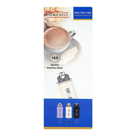 Homeatic Stainless Steel Water Bottle, 1000ml, White, HKD-7053 - Image 3