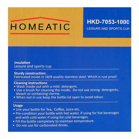 Homeatic Stainless Steel Water Bottle, 1000ml, Purple, HKD-7053 - Image 6