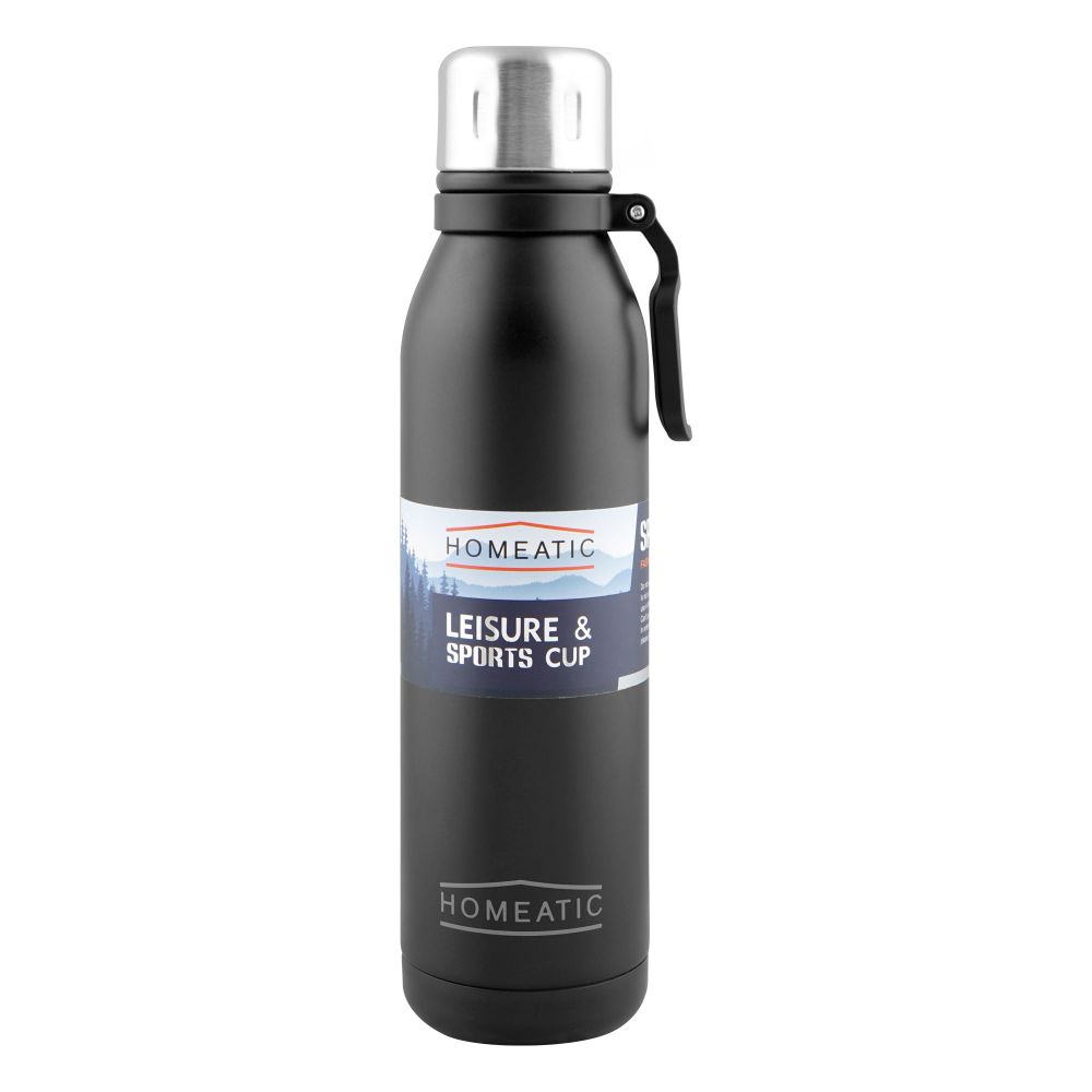 Homeatic Stainless Steel Water Bottle, 700ml, Black, HKD-858 - Image 2
