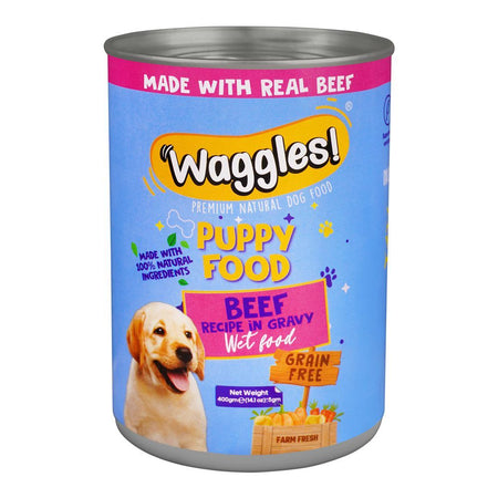 Waggles Puppy Food Beef Recipe In Gravy Wet Food, Premium Natural Dog Food, 400g - Main Image
