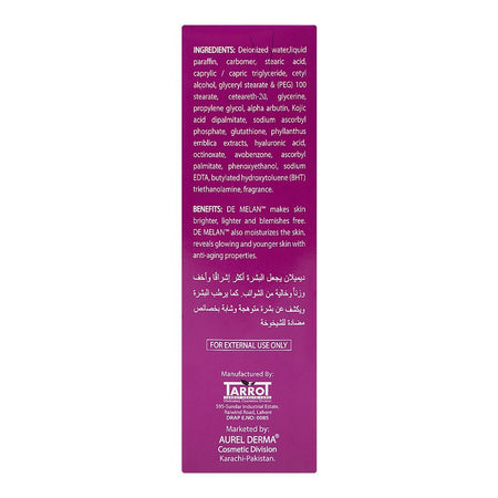 Aurel Derma De Melan Brightening & Rejuvenating Cream, Glycerin, Glutathione, For Radiant & White Complexion, 30g - Image 3