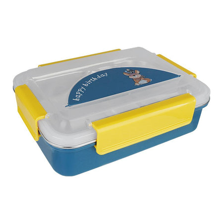 Happy Steel 2 Partitions Lunch Box, 7.9in (H) x 4.9in (W) x 2.4in (D), Blue - Main Image