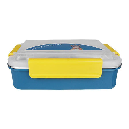 Happy Steel 2 Partitions Lunch Box, 7.9in (H) x 4.9in (W) x 2.4in (D), Blue - Image 2
