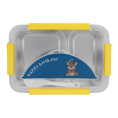 Happy Steel 2 Partitions Lunch Box, 7.9in (H) x 4.9in (W) x 2.4in (D), Blue - Image 3