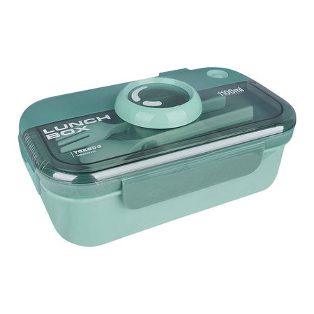 Camera Plastic Lunch Box With Spoon & Fork, 1100ml Capacity, 7.1in (H) x 3.9in (W) x 2in (D), Green - Main Image
