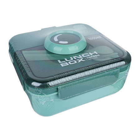 Camera Plastic Lunch Box With Crockery & Cutlery, 1000ml Capacity, 6.7in (H) x 5.3in (W) x 2.4in (D), Green - Main Image