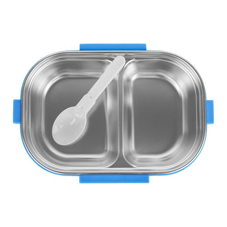 Stainless Steel 2 Partitions Lunch Box With Spoon, 7.3in (H) x 4.7in (W) x 2in (D), Doraemon - Image 3