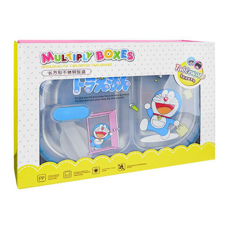 Stainless Steel 2 Partitions Lunch Box With Spoon, 7.3in (H) x 4.7in (W) x 2in (D), Doraemon - Image 5