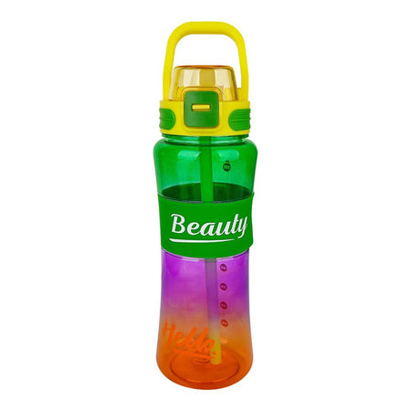 Trendy Hello Beauty Plastic Water Bottle With Straw & Easy to Carry Handle, One Click Open, 7.7in (H) x 2.8in (W), Green - Main Image