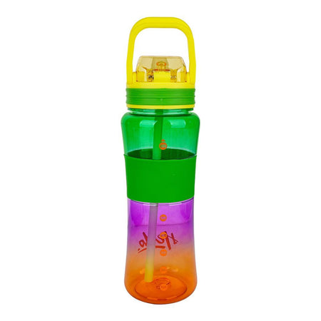 Trendy Hello Beauty Plastic Water Bottle With Straw & Easy to Carry Handle, One Click Open, 7.7in (H) x 2.8in (W), Green - Image 2