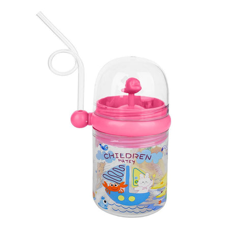 Children's Pot Plastic Water Flask With Fancy Straw For Kids, 250ml, 3.9in (H) x 3in (W), Pink - Main Image