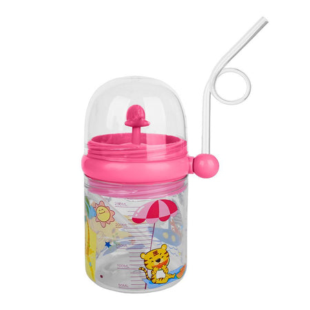 Children's Pot Plastic Water Flask With Fancy Straw For Kids, 250ml, 3.9in (H) x 3in (W), Pink - Image 2