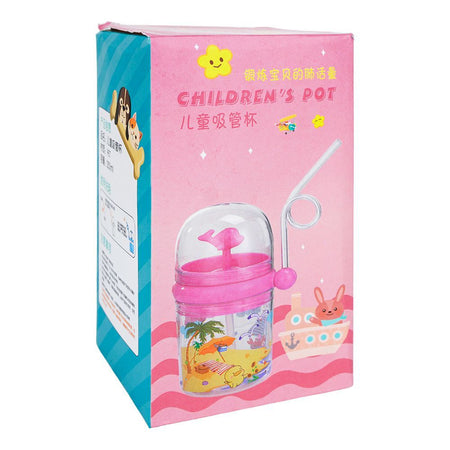 Children's Pot Plastic Water Flask With Fancy Straw For Kids, 250ml, 3.9in (H) x 3in (W), Pink - Image 3