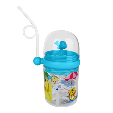 Children's Pot Plastic Water Flask With Fancy Straw For Kids, 250ml, 3.9in (H) x 3in (W), Green - Main Image