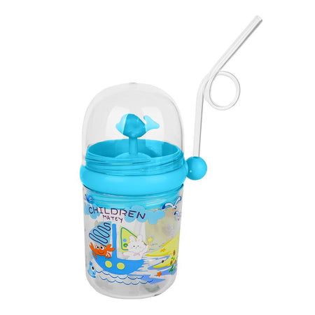 Children's Pot Plastic Water Flask With Fancy Straw For Kids, 250ml, 3.9in (H) x 3in (W), Green - Image 2