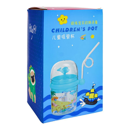 Children's Pot Plastic Water Flask With Fancy Straw For Kids, 250ml, 3.9in (H) x 3in (W), Green - Image 3