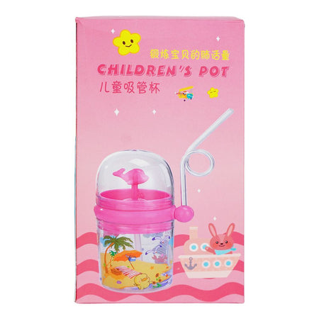 Children's Pot Plastic Water Flask With Fancy Straw For Kids, 250ml, 3.9in (H) x 3in (W), Green - Image 4