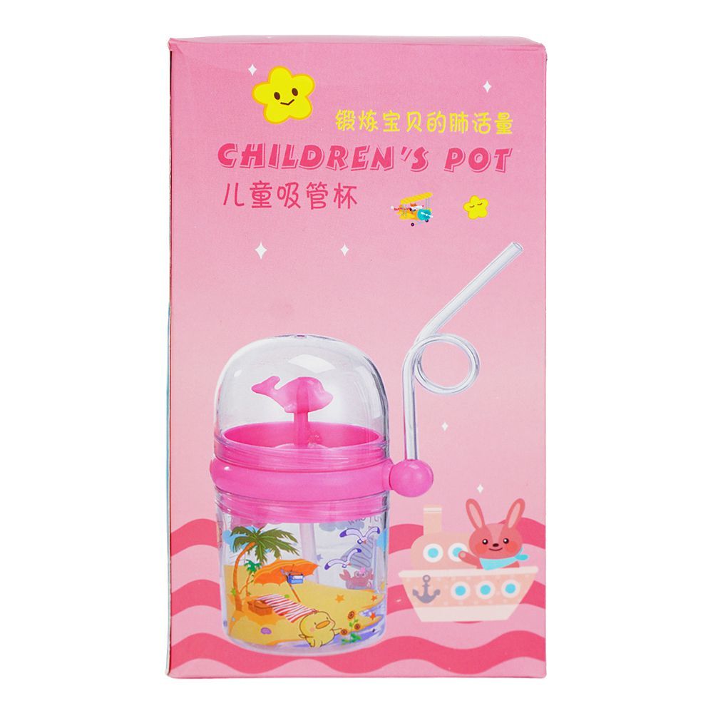 Children's Pot Plastic Water Flask With Fancy Straw For Kids, 250ml, 3.9in (H) x 3in (W), Green - Image 4
