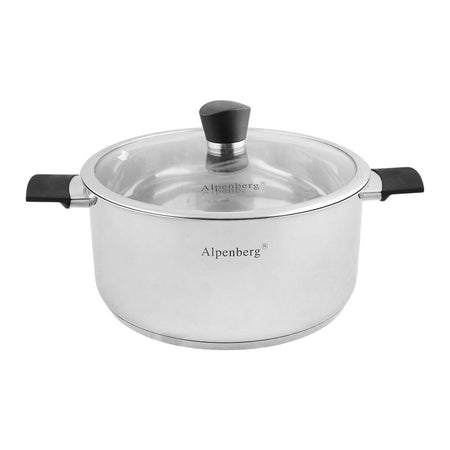 Alpen Berg 26cm Stainless Steel Low Casserole Cooking Pot with Glass Lid, HP68 - Main Image