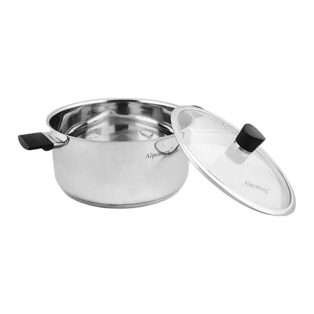 Alpen Berg 26cm Stainless Steel Low Casserole Cooking Pot with Glass Lid, HP68 - Image 2