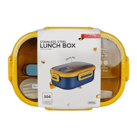 Homeatic Stainless Steel Lunch Box With Cutlery, 850ml, 6.9in (H) x 3.7in (W) x 2.4in (D), Blue, HMT-007 - Main Image
