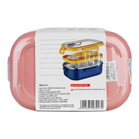 Homeatic Stainless Steel Lunch Box With Cutlery, 850ml, 6.9in (H) x 3.7in (W) x 2.4in (D), Pink, HMT-007 - Image 2