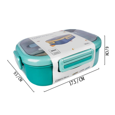 Homeatic Stainless Steel Lunch Box With Cutlery, 850ml, 6.9in (H) x 3.7in (W) x 2.4in (D), Green, HMT-007 - Image 3