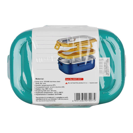 Homeatic Stainless Steel Lunch Box With Cutlery, 850ml, 6.9in (H) x 3.7in (W) x 2.4in (D), Green, HMT-007 - Image 2