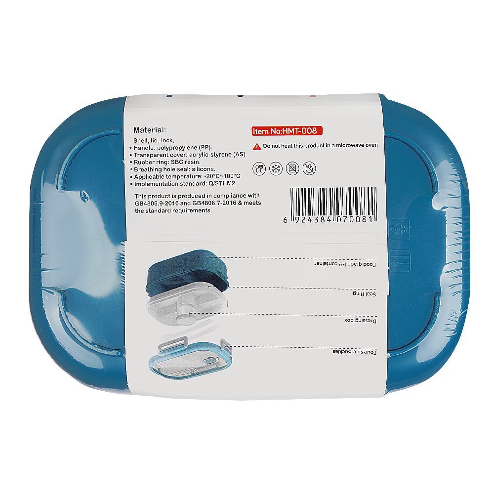 Homeatic Plastic Lunch Box With Cutlery, 1100ml, 6.9in (H) x 3.7in (W) x 2.4in (D), Blue, HMT-008 - Image 2