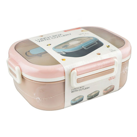 Homeatic Plastic Lunch Box with Cutlery, 1100ml, Pink, HMT-008 - Main Image