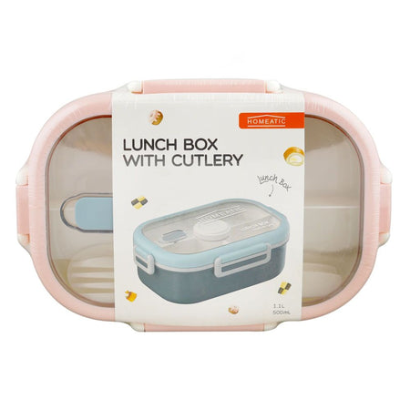 Homeatic Plastic Lunch Box with Cutlery, 1100ml, Pink, HMT-008 - Image 4