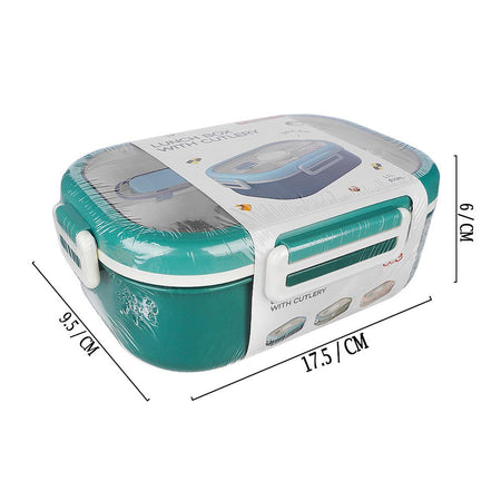 Homeatic Plastic Lunch Box With Cutlery, 1100ml, 6.9in (H) x 3.7in (W) x 2.4in (D), Green, HMT-008 - Image 3