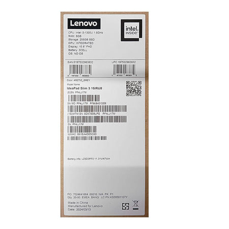 Lenovo Ideapad Slim 3 15IRU8, Laptop Intel i3-1305U, 8GB RAM, 256GB SSD, 15.6" FHD Display, 3 Cell Battery, Arctic Grey - Image 5