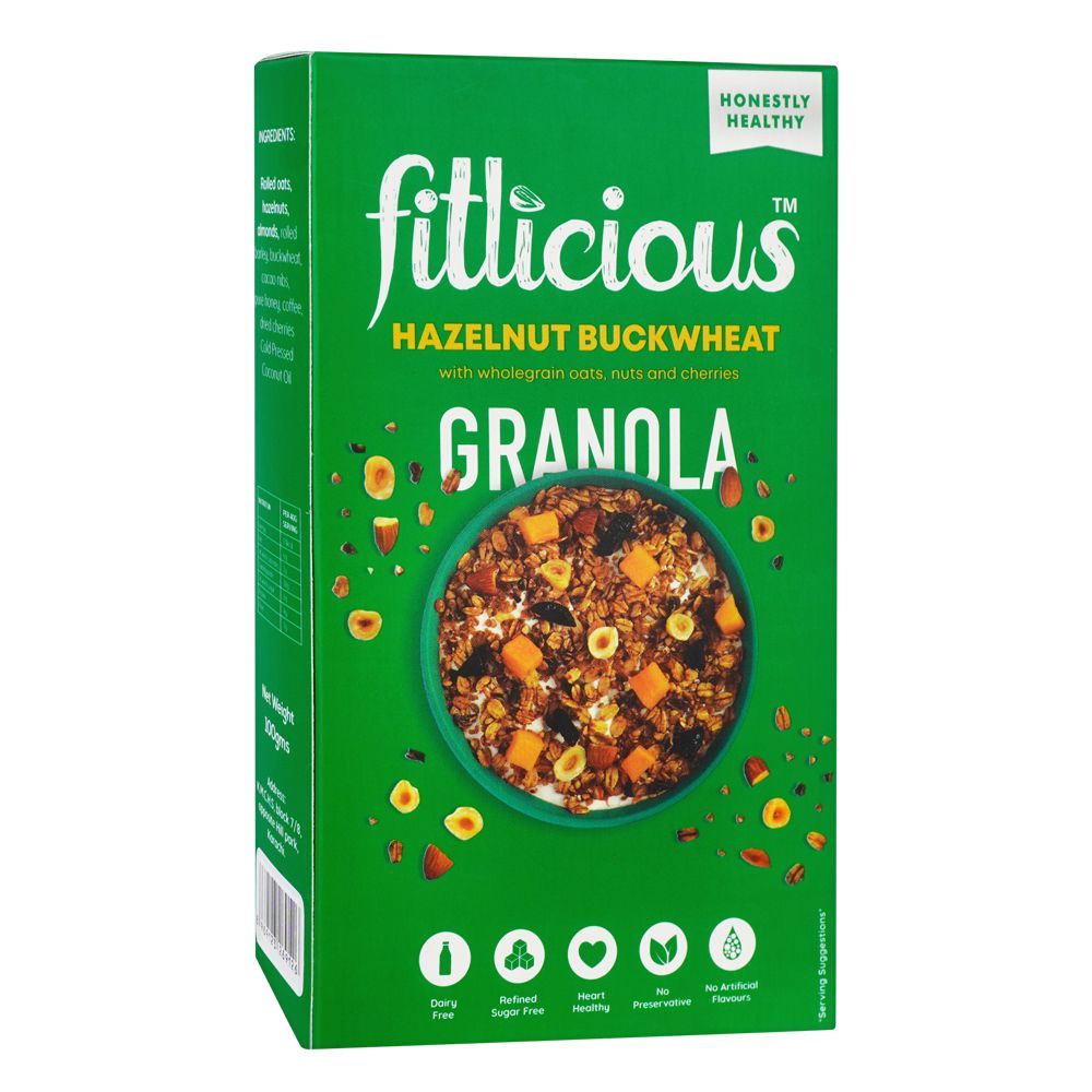 Fitlicious Hazelnut Buckwheat Granola Cereal, 100g - Main Image