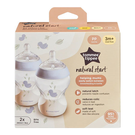 Tommee Tippee Natural Start PP Feeding Bottle, BPA Free, 260ml, For 3 Months +, Medium Flow, 2-Pack, 423915 - Image 2