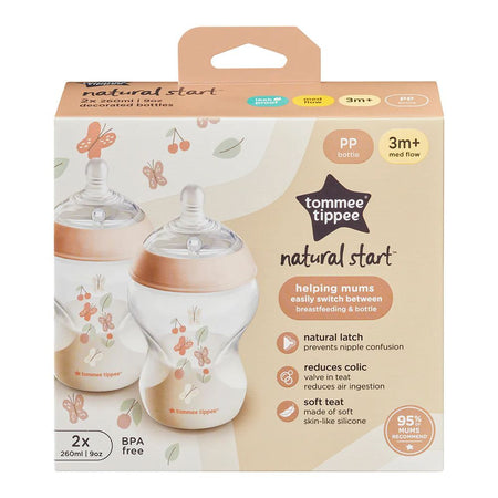 Tommee Tippee Natural Start PP Feeding Bottle, BPA Free, 260ml, For 3 Months +, Medium Flow, 2-Pack, 423916 - Image 2