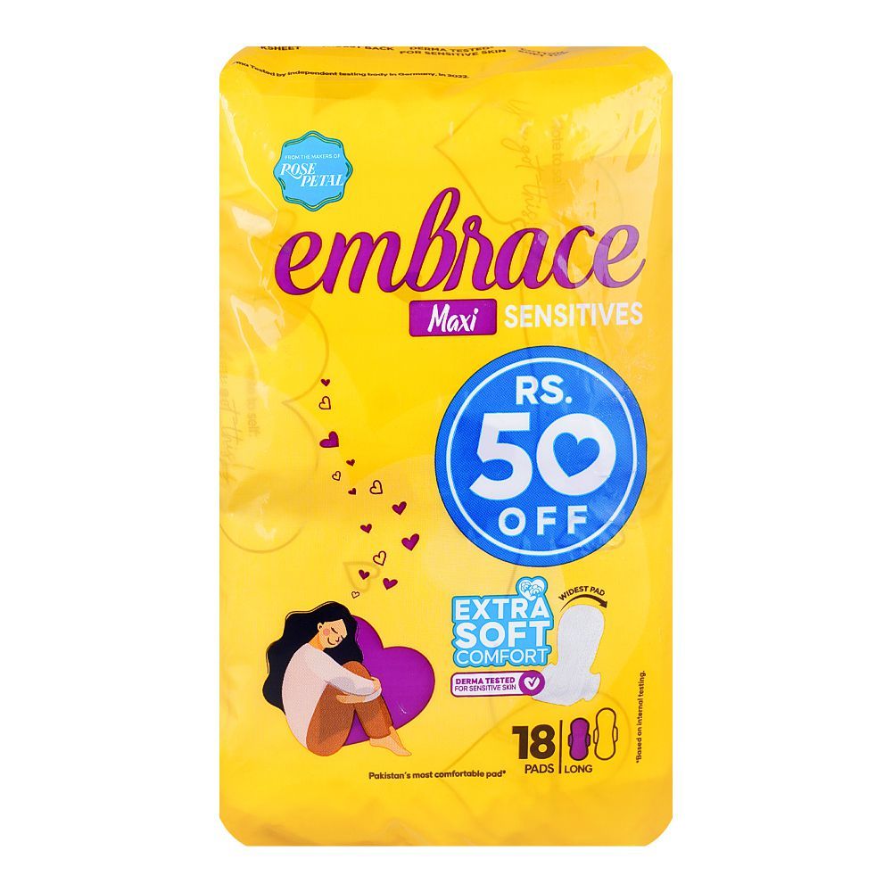 Embrace Maxi Sensitive Pads, Long, Value Pack, 18-Pack, Rs.50/- Off - Image 2