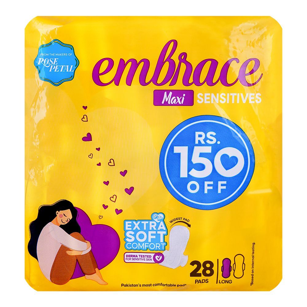 Embrace Sensitive Maxi Pads, Long, Trio Pack, 28-Pack, Rs.150/- Off - Image 2