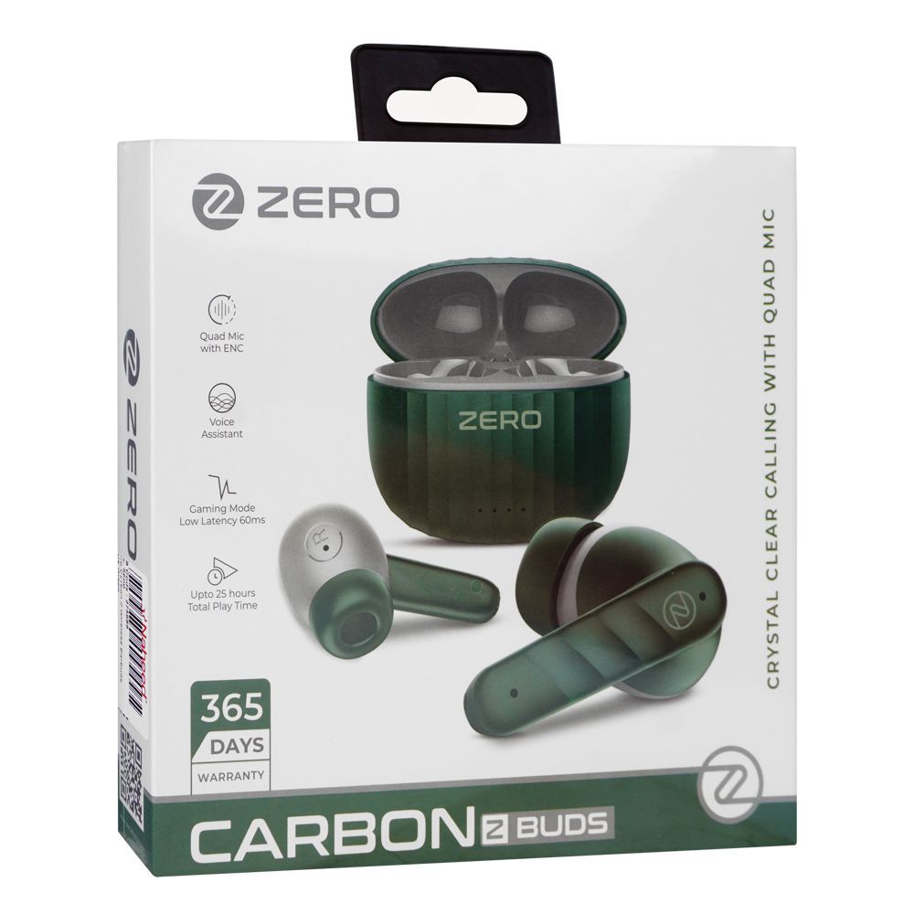 Zero Carbon Wireless Earbuds, Quad Mic With ENC Super Loud Sound, 25 Hours Playtime, IPx5 Water Resistant, Dark Green - Image 2
