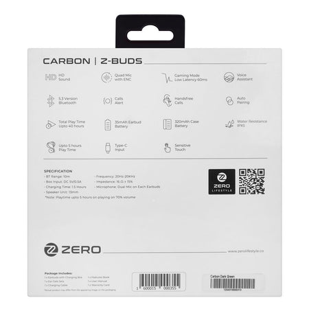 Zero Carbon Wireless Earbuds, Quad Mic With ENC Super Loud Sound, 25 Hours Playtime, IPx5 Water Resistant, Dark Green - Image 3