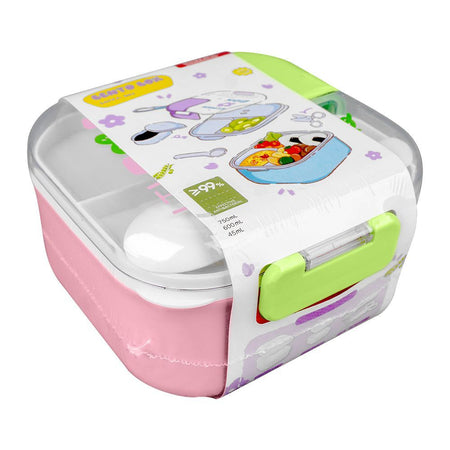 Homeatic Plastic Lunch Box With Cutlery, 750ml/600ml Capacity, 2.2in (H) x 3.3in (W) x 3.1in (D), Pink, HMT-010 - Main Image