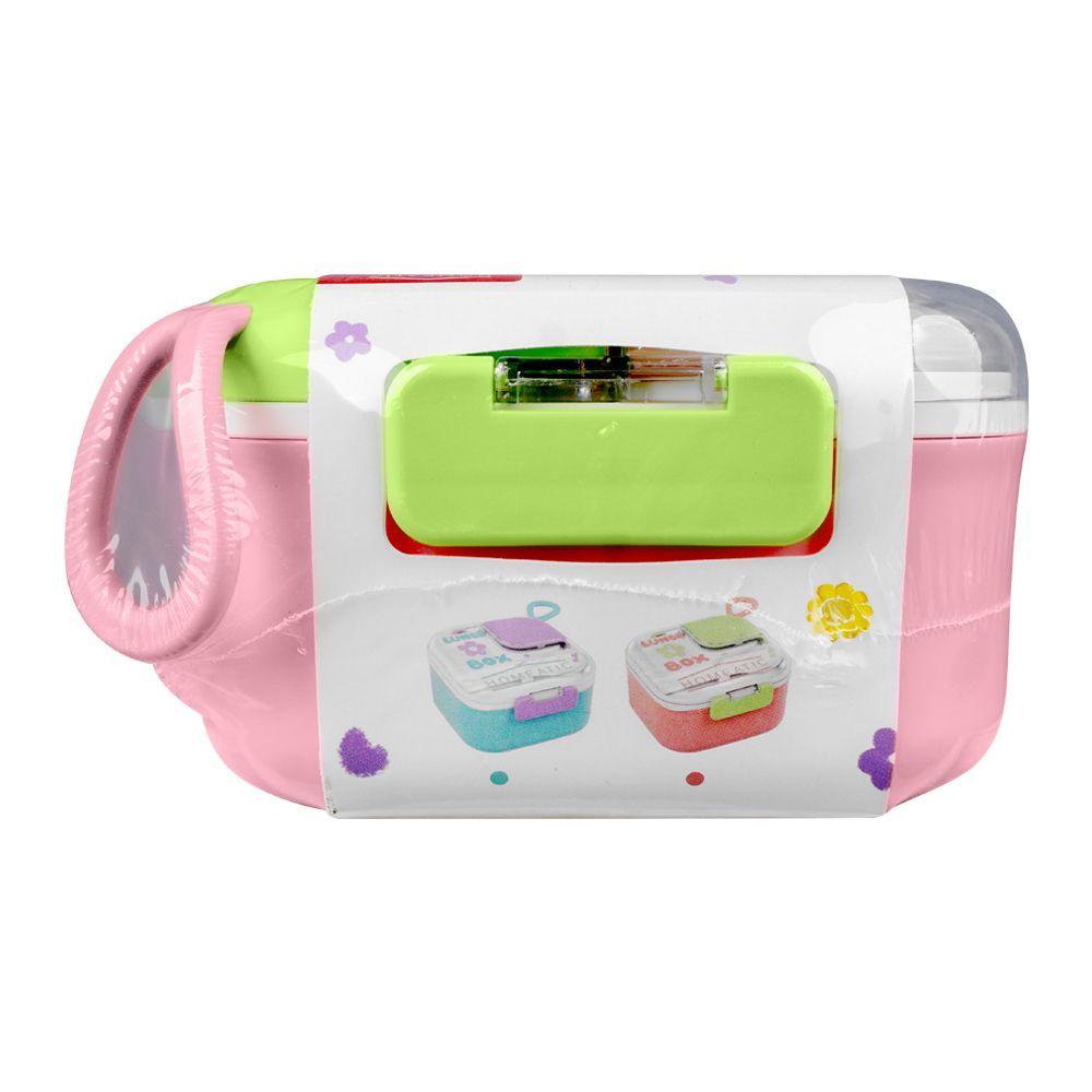Homeatic Plastic Lunch Box With Cutlery, 750ml/600ml Capacity, 2.2in (H) x 3.3in (W) x 3.1in (D), Pink, HMT-010 - Image 2