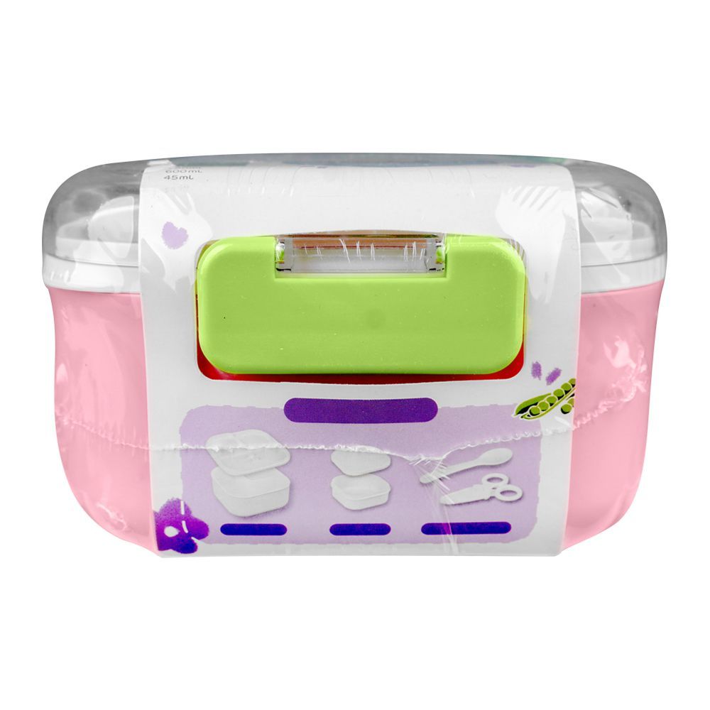 Homeatic Plastic Lunch Box With Cutlery, 750ml/600ml Capacity, 2.2in (H) x 3.3in (W) x 3.1in (D), Pink, HMT-010 - Image 3