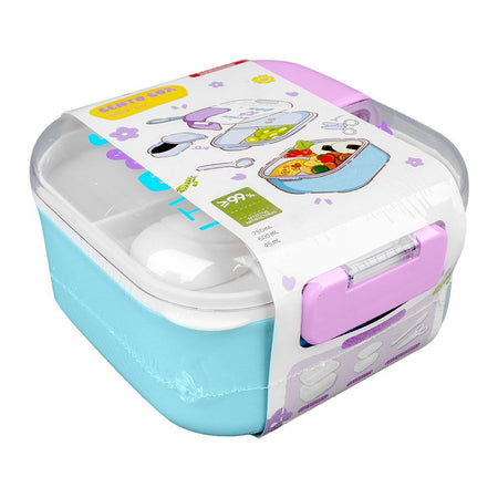 Homeatic Plastic Lunch Box With Cutlery, 750ml/600ml Capacity, 2.2in (H) x 3.3in (W) x 3.1in (D), Blue, HMT-010 - Main Image