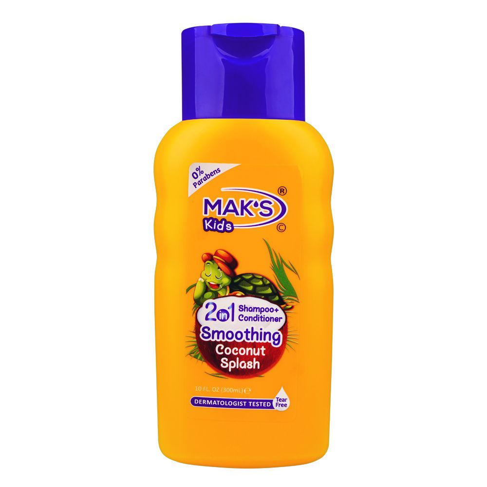 Mak's Kids Smoothing Coconut Splash 2in1 Shampoo & Conditioner, 0% Parabens, Dermatologist-Tested, Tear Free, 300ml - Main Image