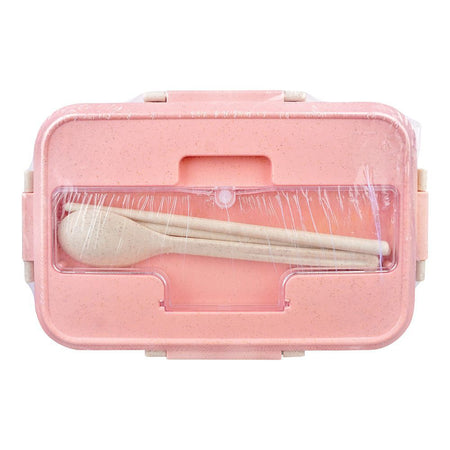Plastic Lunch Box With Cutlery, Pink, 2.2in (H) x 6.5in (W) x 3.9in (D), (SH-203) 0001004 - Image 3