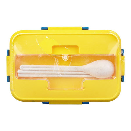 Plastic Lunch Box With Cutlery, Yellow, 2.2in (H) x 6.5in (W) x 3.9in (D), (SH-203) 0001004 - Image 3