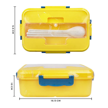 Plastic Lunch Box With Cutlery, Yellow, 2.2in (H) x 6.5in (W) x 3.9in (D), (SH-203) 0001004 - Image 4